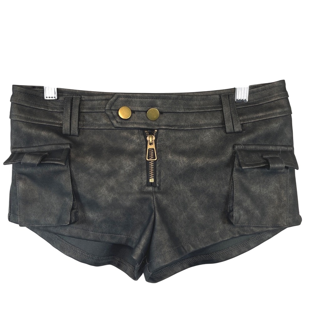 Edikted Faux Leather Cargo Micro Shorts XS Charcoal Cyber Y2K Biker Edgy Grunge
